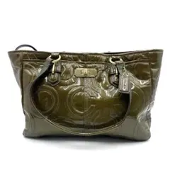 COACH コーチ エナメル ヴィンテージ グリーン トートバッグ ハンドバッグ