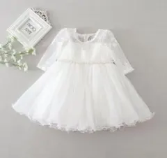 80cm♡長袖ホワイトレースベビードレス 誕生日結婚式クリスマス七五三