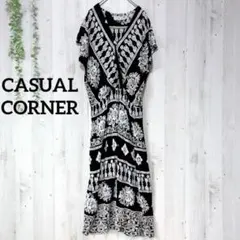 カジュアルコーナー 花柄 ロングワンピース フレンチスリーブ 裾フレア XL