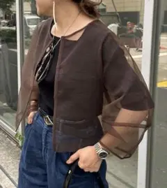 【美品】Rie Miller *ランタンスリーブシアー2WAYブラウスのサムネイル