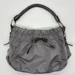 PRADA プラダ ロゴ ナイロン ハンドバッグ グレー 編み込みハンドル