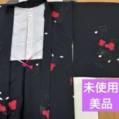未使用　美品　正絹 ブラック　花柄　和装コート 着物　羽織り　羽織