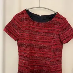 DAMA collection 赤 ツイード風 半袖 ワンピース