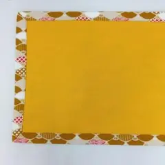 『イエローランチョンマット』 扇柄柄 幾何学模様 ハンドメイド リバーシブル