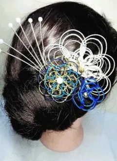 髪飾り成人式　❀青系ホワイト　前撮り　卒業式　水引　振袖　結婚式　袴　和装　洋装