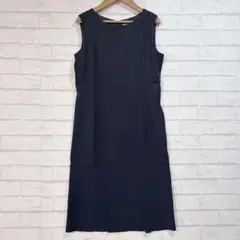 美品＊INED イネド ノースリーブワンピース（7号）紺 リネン混 麻 レーヨンのサムネイル
