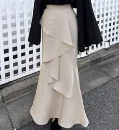 JUNOAH ハイウエストレースアップ千鳥マーメイドスカート