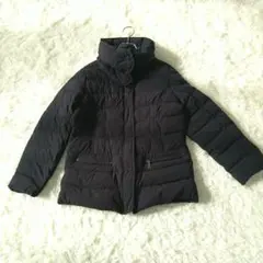 ブラック ビッグカラーダブルネックダウンフェザージャケット 11/L 