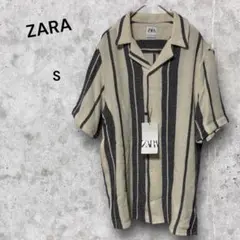 【美品】ZARA ザラ　タグ付き 半袖シャツ　ストライプ　アイボリー　ネイビー