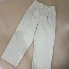 UNIQLO タックワイドパンツ ナチュラル アイボリー S ツータック補正あり