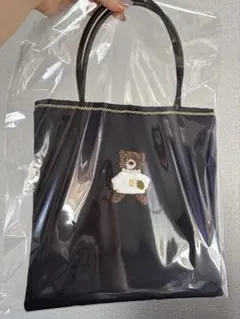 Demodee アップリケトートバッグBEAR(パールネックレス)：NAVY