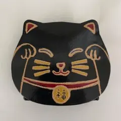 招き猫 コインケース 小銭入れ レザー ブラック