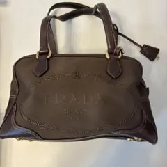 PRADA ロゴジャガードキャンバスミニボストンバッグ　ブラウン