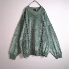 トレーナー (XXL) スウェット 大きいサイズ 前後切り替え 緑系 古着