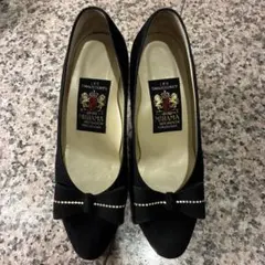 MIHAMA 黒 リボン付きパンプス　ミハマ　21.5 ブラックリボン