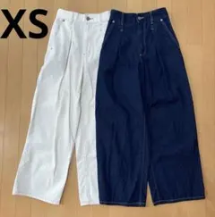 GU ジーユー デニム ワイドパンツ ネイビー ホワイト レディース XS