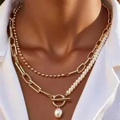 ネックレス　パールビーズ　ゴールドチェーン　94㎝②