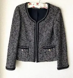 NOLLEY'S ノーリーズ　薄手ノーカラーツイードジャケット 黒白　美品　36のサムネイル