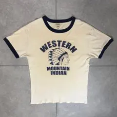 ヴィンテージ　リンガーTシャツ　インディアンヘッド　プリント　ウエスタン　良配色