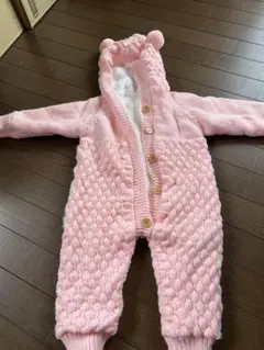 ピンク クマ耳付きロンパース 90