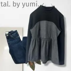 t【タルバイユミ】カットソー/美品 チュニック ペプラム 体型カバー チェック柄