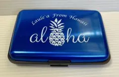 新品　カードケース メタリックブルー パイナップル柄　ハワイ購入　ハワイアン