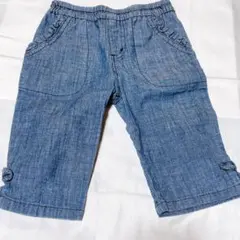 デニム風 ハーフパンツ リボン装飾 KP