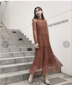 Ameri SHIRRING SHEER DRESS ブラウンのサムネイル