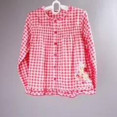 【極美品】ミキハウス チェック フリル ブラウス 120 春夏のお出かけに◎