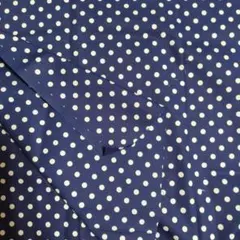 ネイビー 水玉 綿プリント生地　100cm　ハギレ　ブロード生地