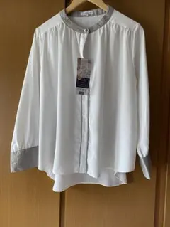 新品タグ付き　配色バンドカラーシャツ　しまむら