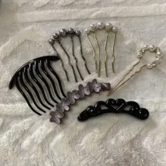 黒のフラワーデザインヘアクリップセット