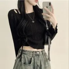 【今季トレンド】ドロスト クロップドニット & キャミソール 2点set 韓国