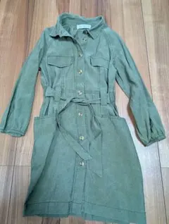 ZARA オリーブグリーン 長袖シャツワンピース サイズ8（130cm)