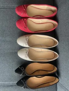 リボン付きフラットシューズ3色セット