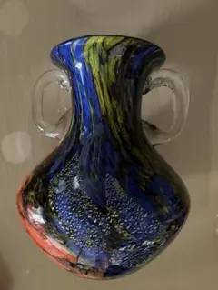 ◆稀少美品◆　カメイガラス マーブルガラス　ガラス花瓶　花器　花入　耳付花瓶