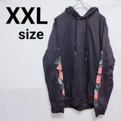 レディース XXL 花柄 パーカー ブラック カジュアル 古着 トップス 黒