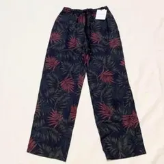 【未使用】セミワイド　イージーパンツ　ボタニカル　リネン　レーヨン