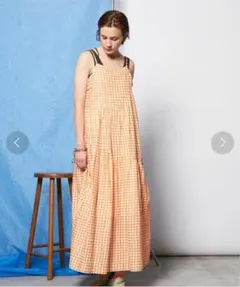 メゾンスペシャル アシメシャーリングキャミワンピース オレンジ チェック