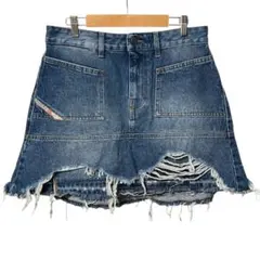 美品 DIESEL デニム スカート 29 ダメージ加工 カットオフ 台形 ミニ