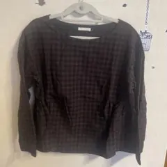 studio CLIP ダークブラウンチェック長袖ブラウス