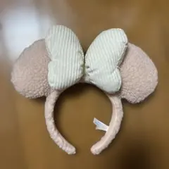 耳付きカチューシャ ベージュ リボン付き ディズニー
