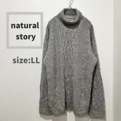 ✨美品❤️【ナチュラルストーリー】(LL) タートルネック ケーブルニット　グレー