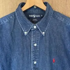 ラルフローレン BLAKE 長袖BD濃紺デニムシャツ LL 赤刺繍ロゴ 美品