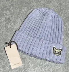 petit main プティマイン　モチーフワッペンつき　ニット帽　猫刺繍48㎝