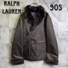 A*中様 ★希少 美品 90s ラルフローレン ナイロン&ファー ライダースジャ