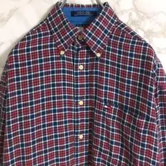 【オールドトミー】トミーヒルフィガー　ワンポイント刺繍　ＢＤシャツ　レッド　Ｍ