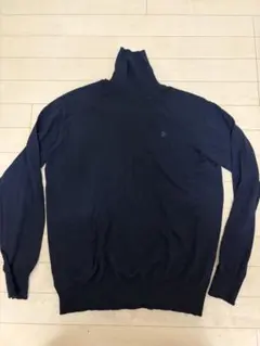 刺繍ロゴ入り タートルネック ニット Lサイズ ネイビー ※訳あり・要補修