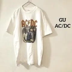 ジーユー　AC/DC ウォッシュドグラフィックTシャツ　トップス　ホワイト　S