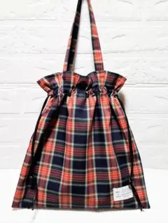タータンチェック　巾着トートバッグ　ハンドメイド